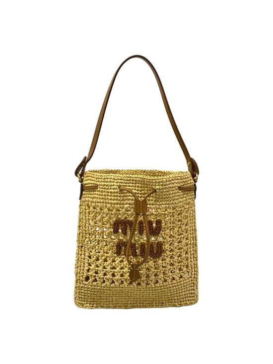 Miu Miu Handbags - Miu Miu Woven Fabric Mini Bag Naturale Cognac Leather